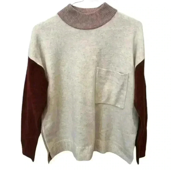 Madewell Redmond Pullover Sweater Women's Size XS Cream Brown Mock‎ Neck - Picture 1 of 11